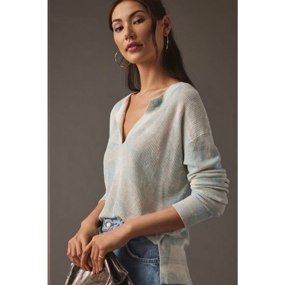 By Anthropologie Textured V-Neck Knit linen blend sweater, size XL, Ob1663884